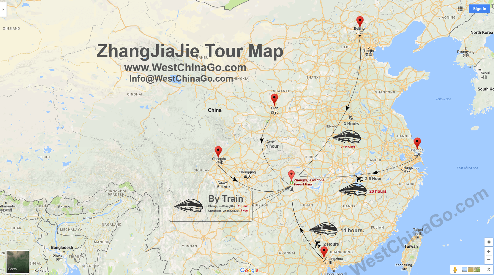 Zhangjiajie tour map