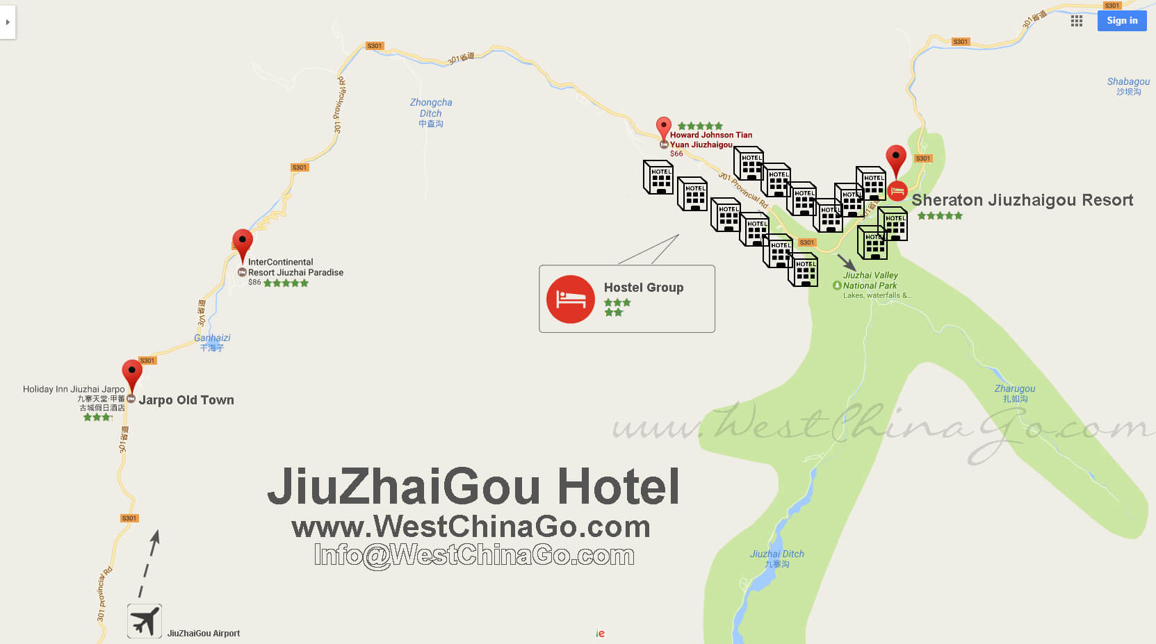 Jiuzhaigou hotel map