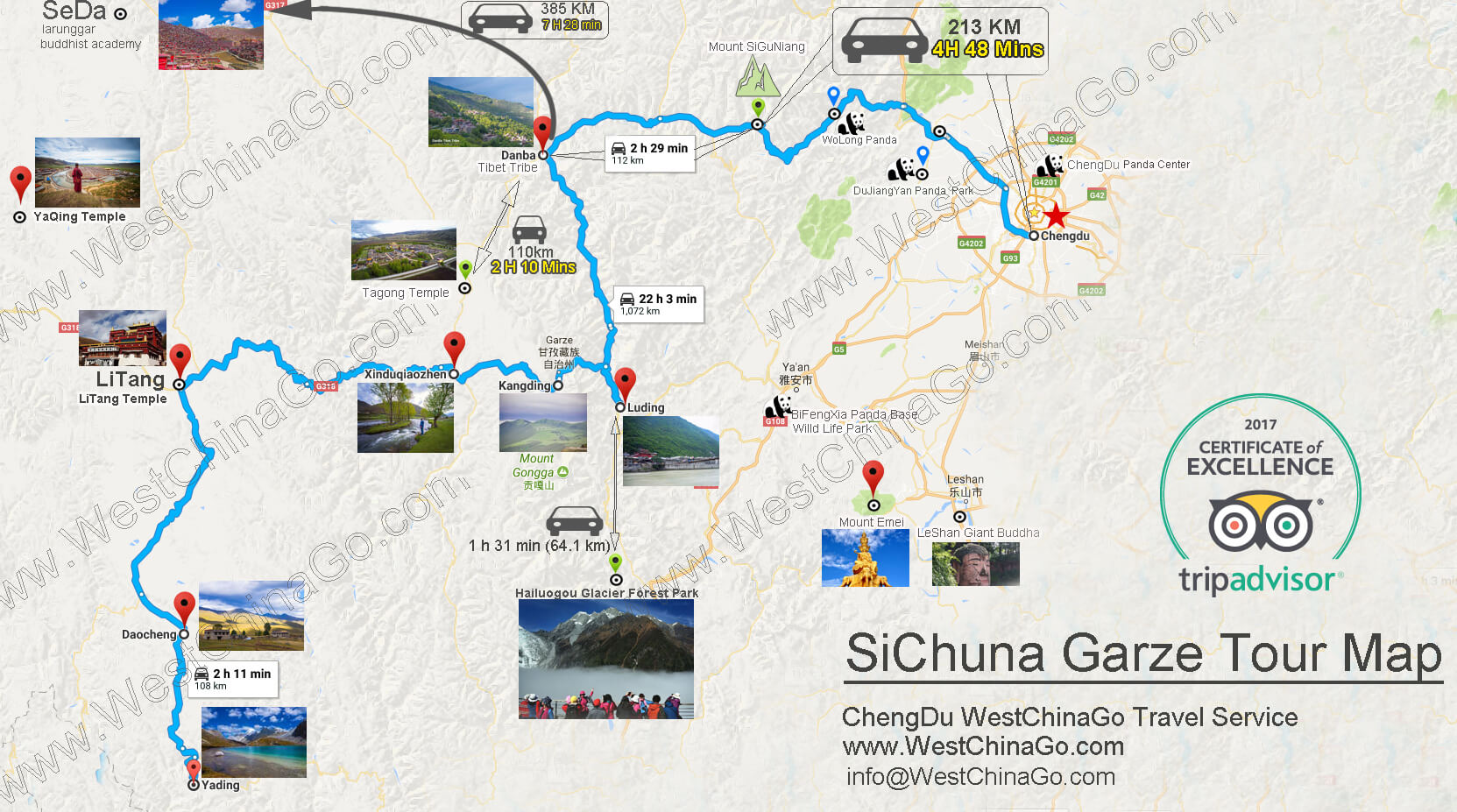 From ChengDu to garze tour map