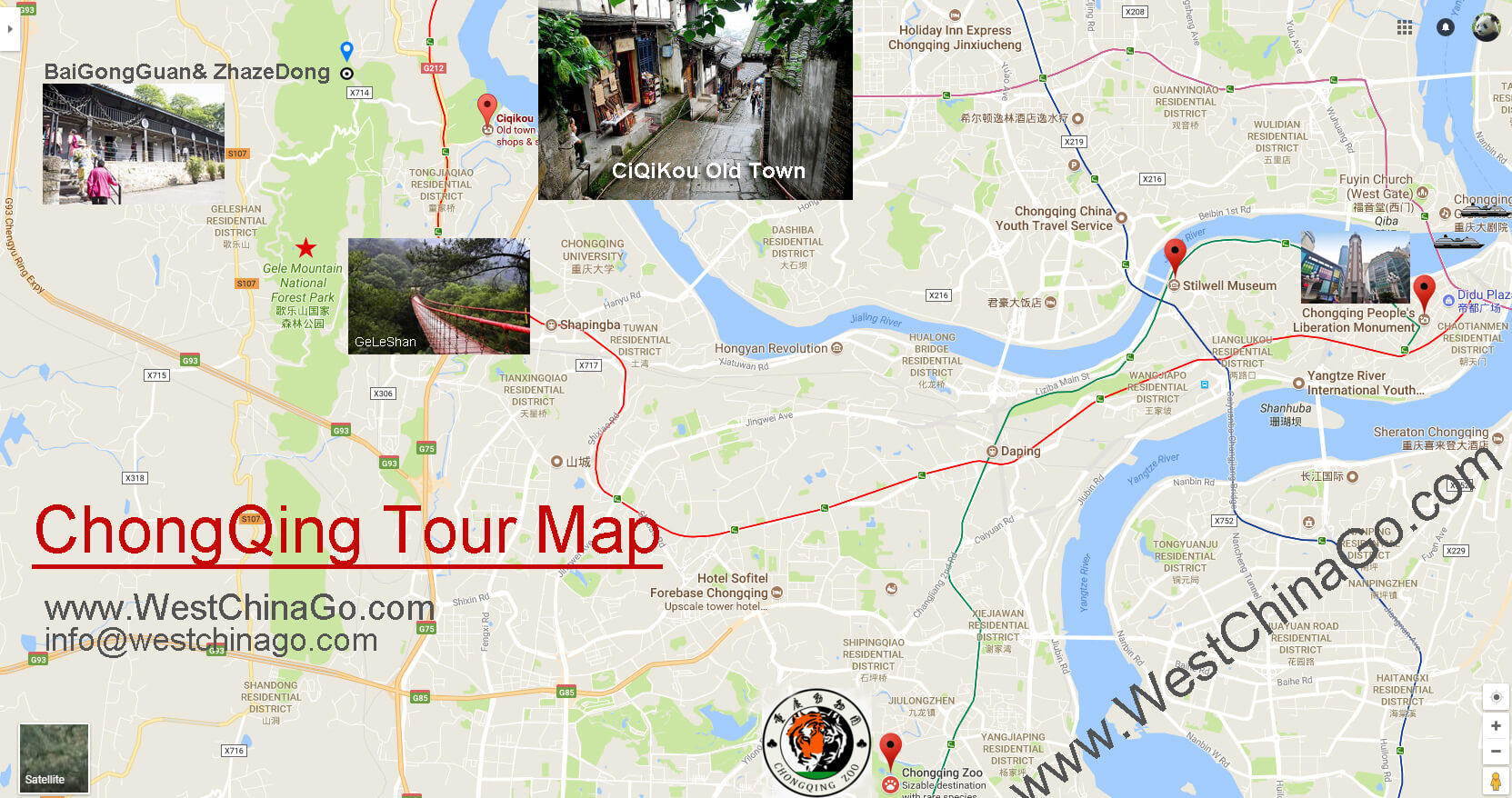 chongqing tourist map, tourist attractions map