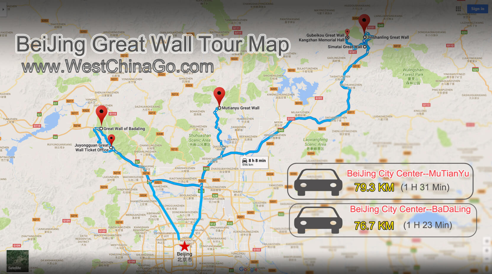 china beijing great wall tour map