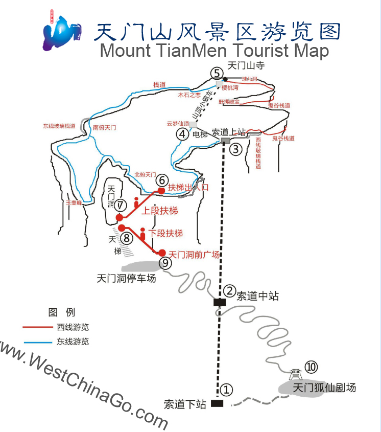 Mount Tianmen tourist map,Zhangjiajie