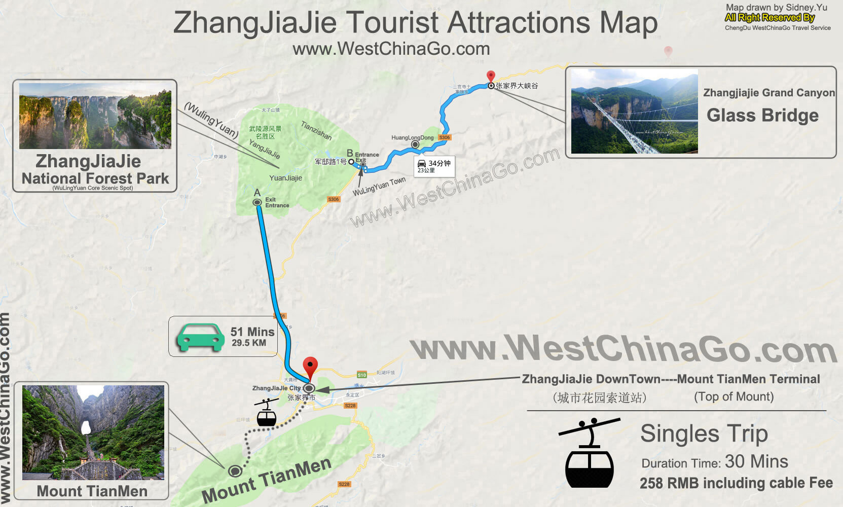 Mount Tianmen tourist map,Zhangjiajie