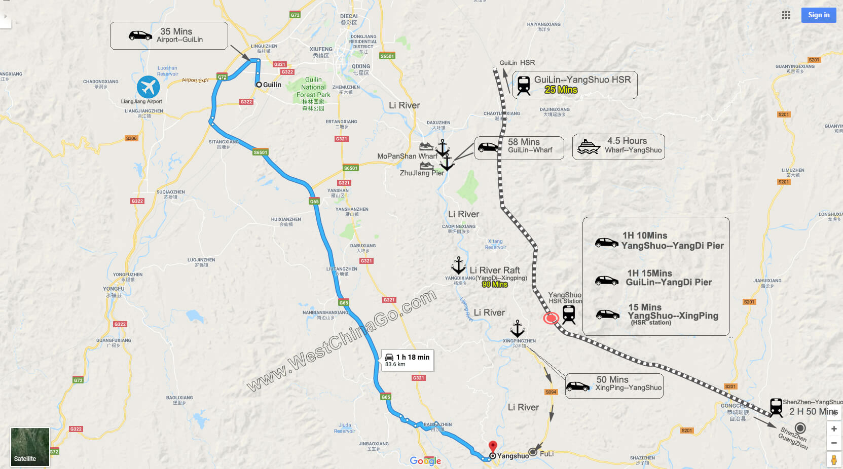 Guilin to yangshuo map