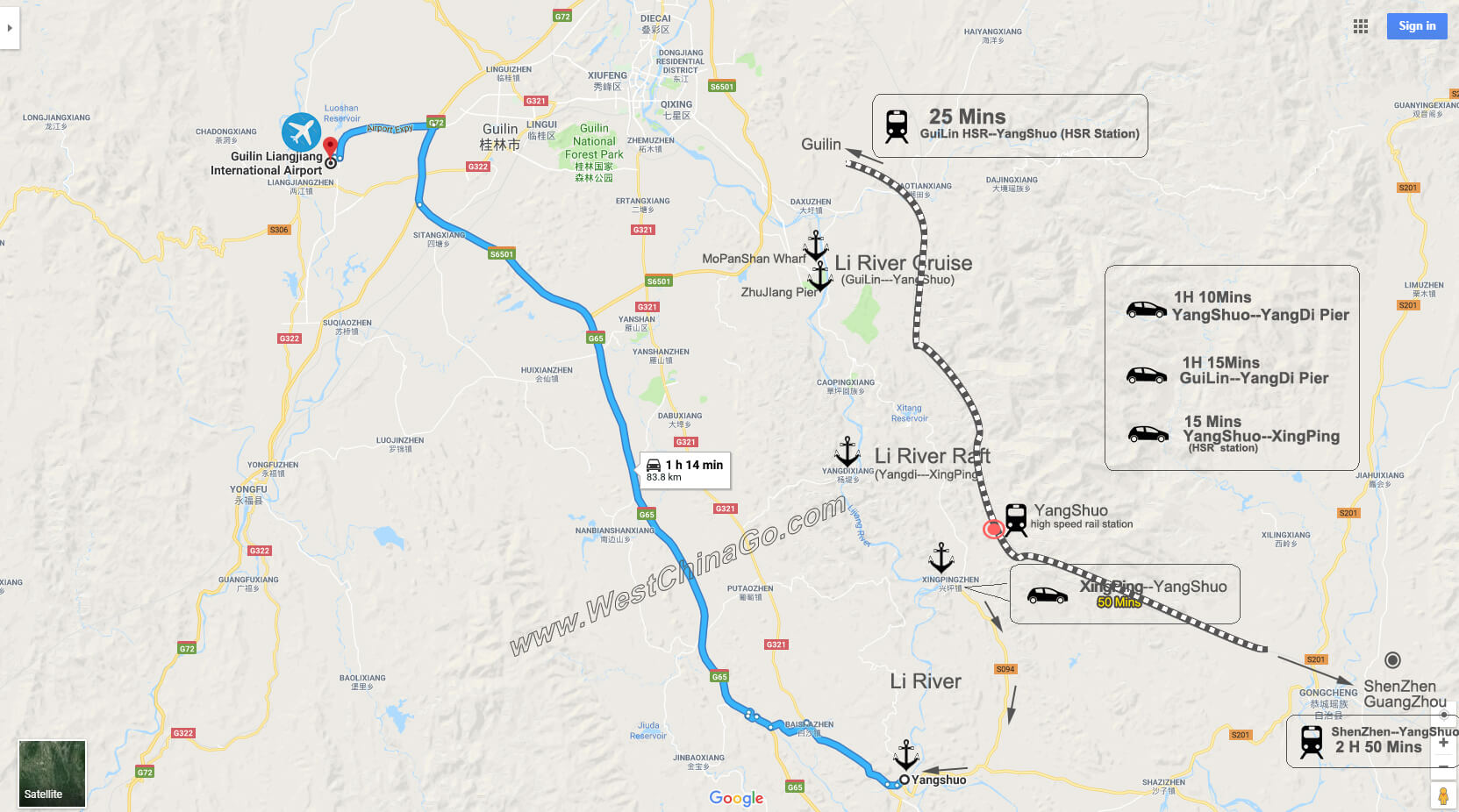 Guilin to yangshuo map