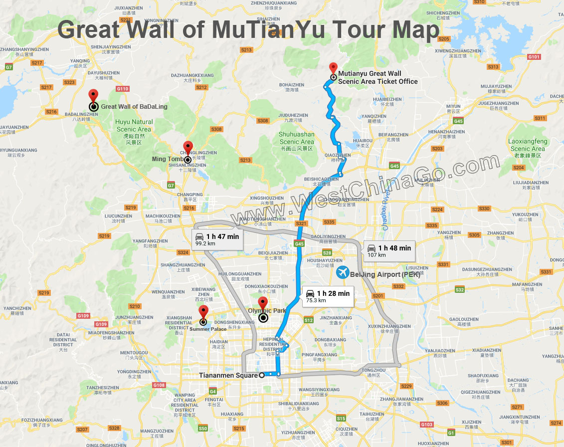 BeiJing mutianyu great wall Tourist Map