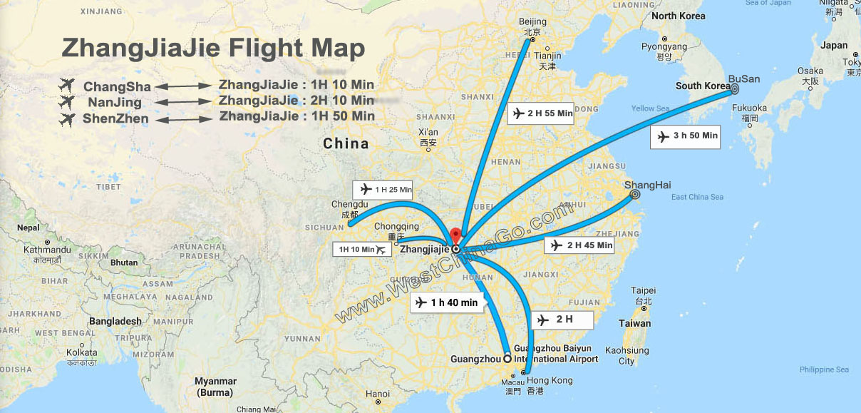 zhangjiajie flight map