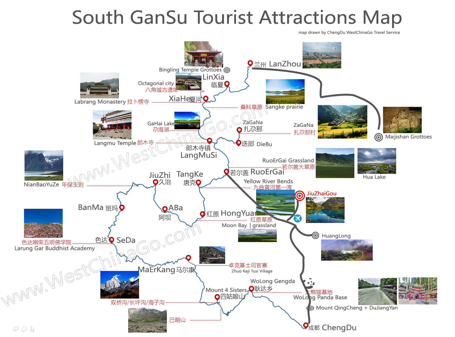 Langmu Temple Tourist Map, Gansu