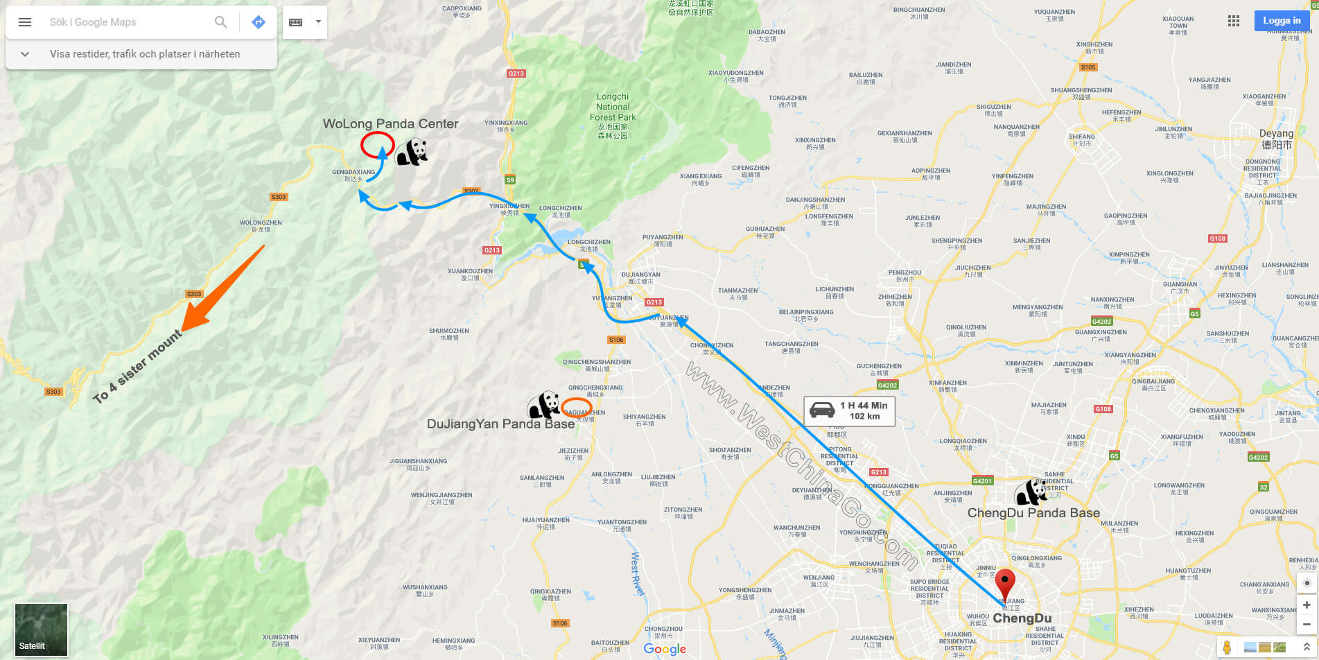 Wolong Panda Reserve Tourist Map