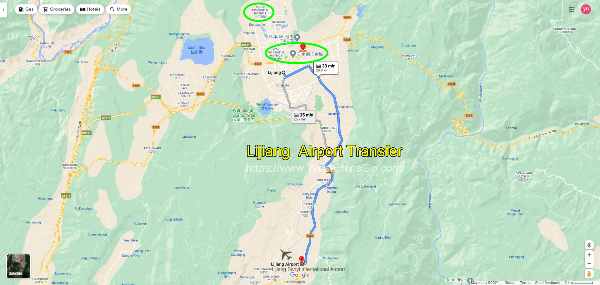 Lijiang Airport Hotel Transfer Map