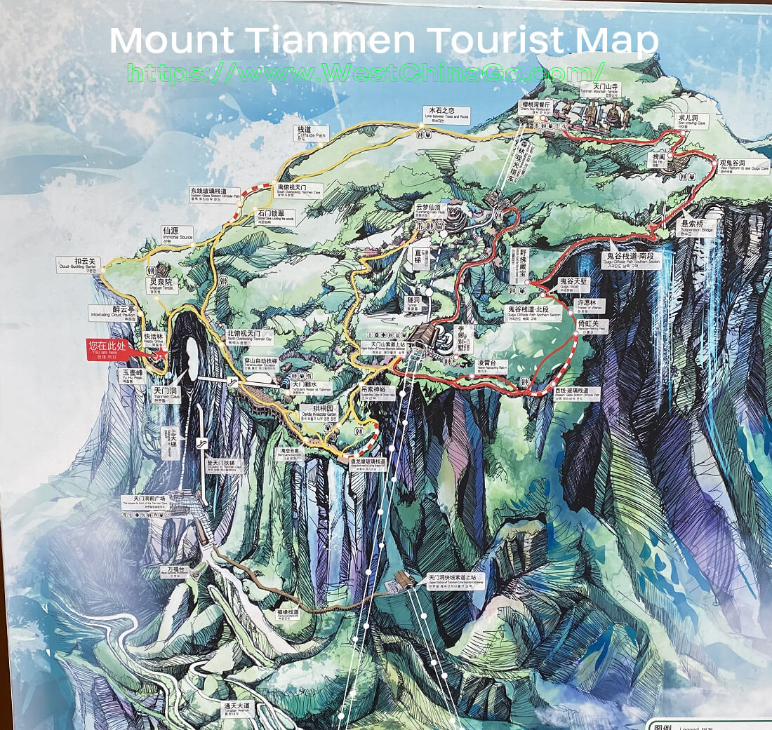 Mount Tianmen tourist map,Zhangjiajie