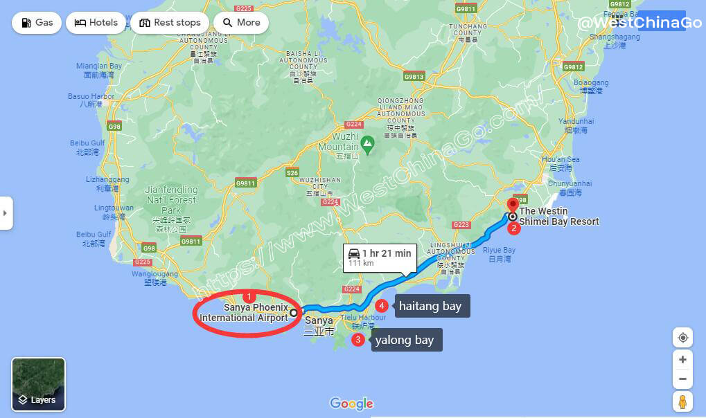 sanya airport Wanning shimei bay hotel transfer tourist map