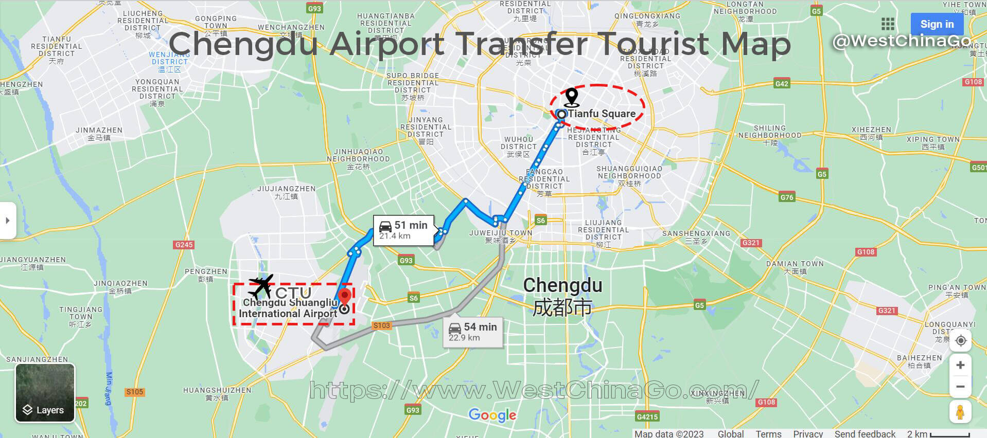 ChengDu Airport Transfer Tourist Map
