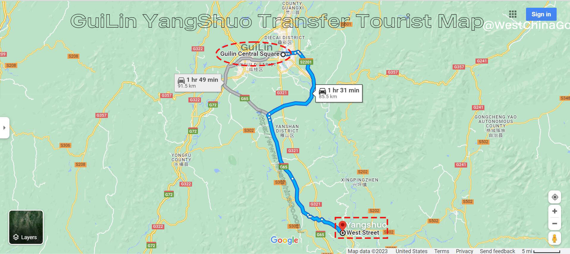 Guilin Yangshuo Transfer Tourist Map