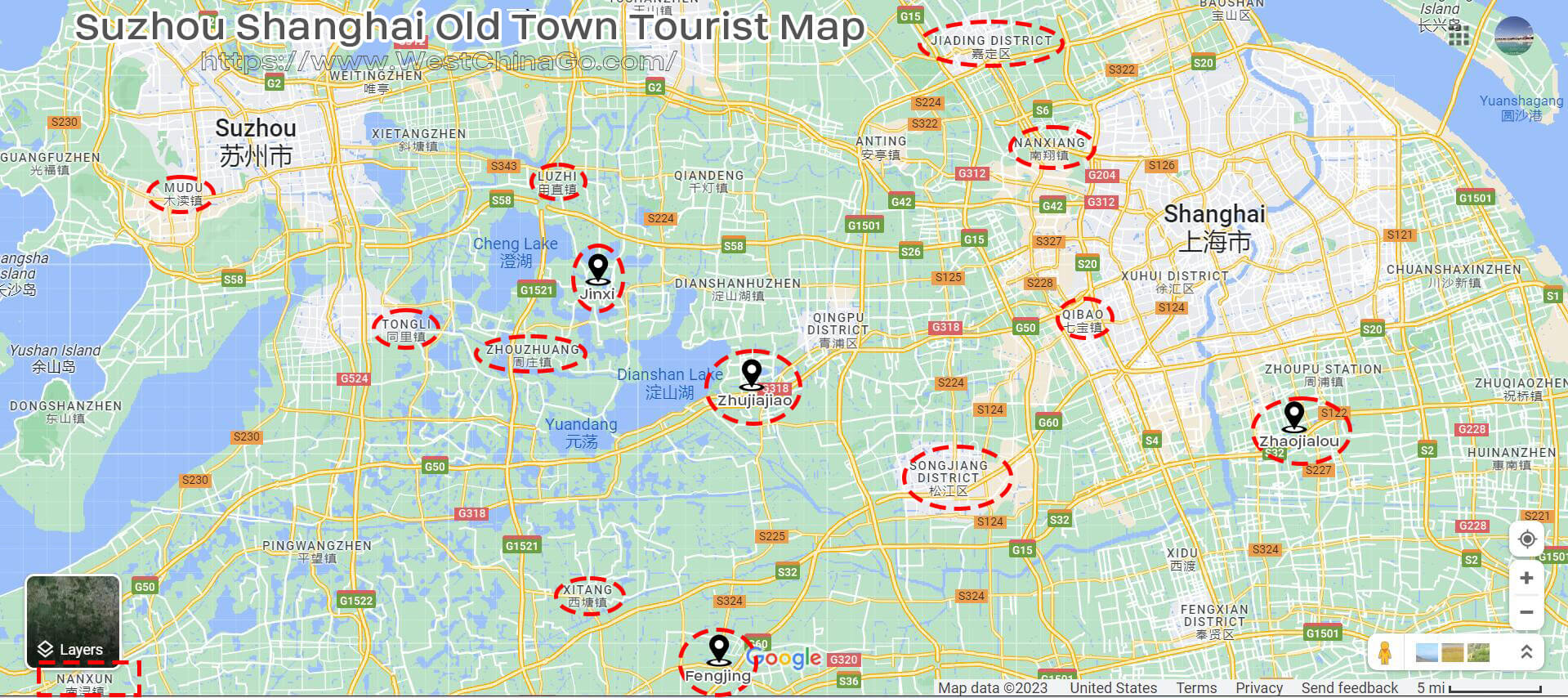 shanghai suzhou famous old town tourist map