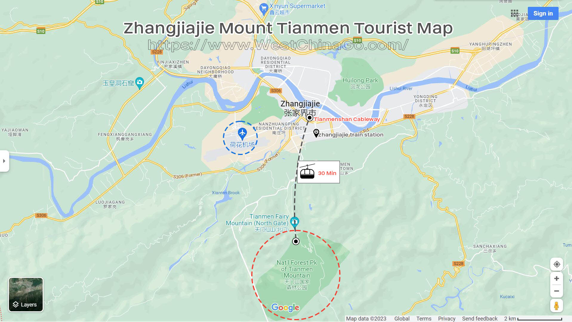 ZhangJiaJie Mount Tianmen Tourist Map