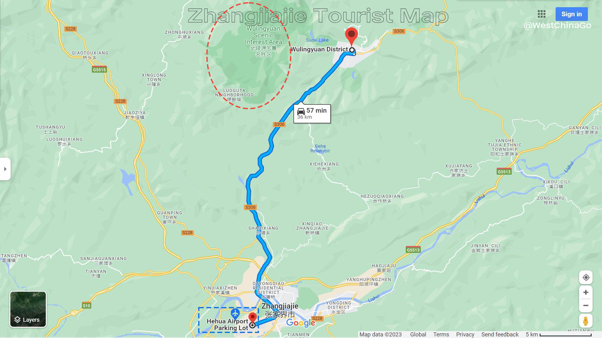 Zhangjiajie Airport Transfer Tourist Map