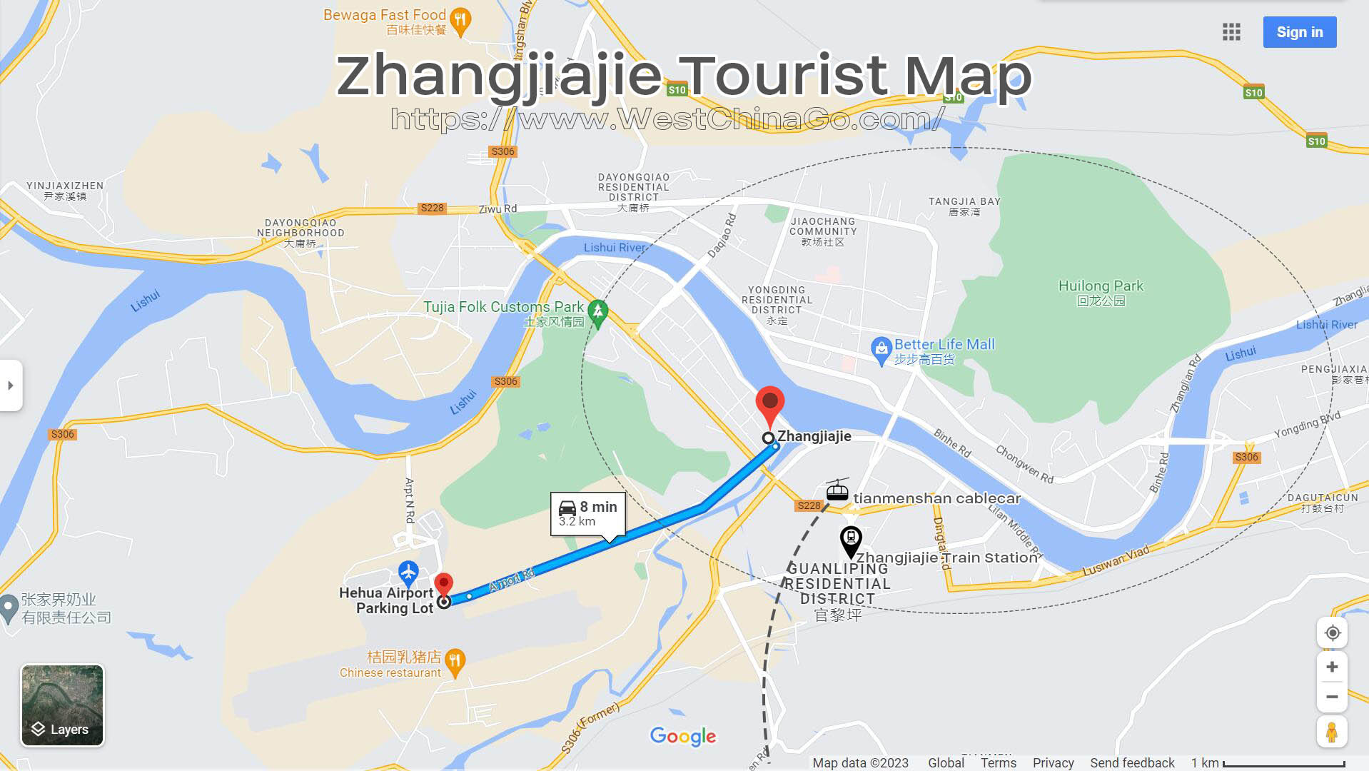 Zhangjiajie Airport Transfer Tourist Map