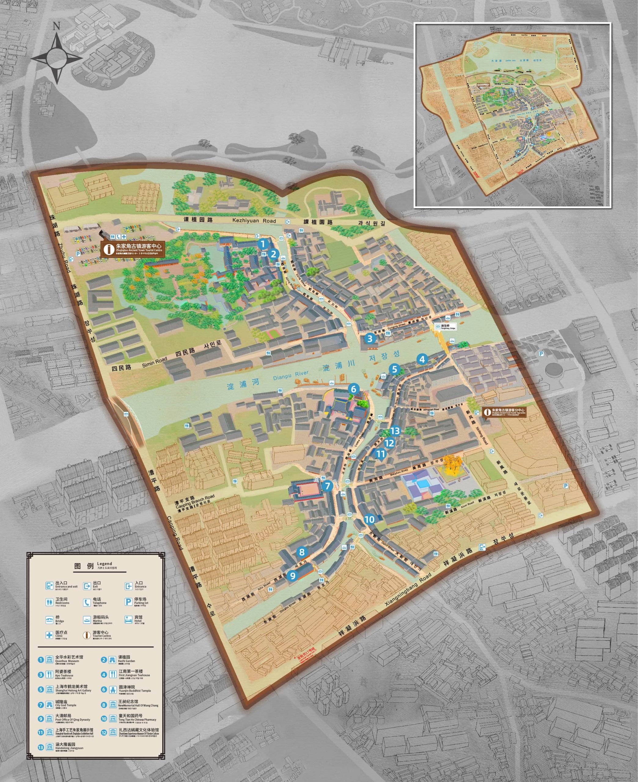 ShangHai ZhuJiajiao Water Town Tourist Map