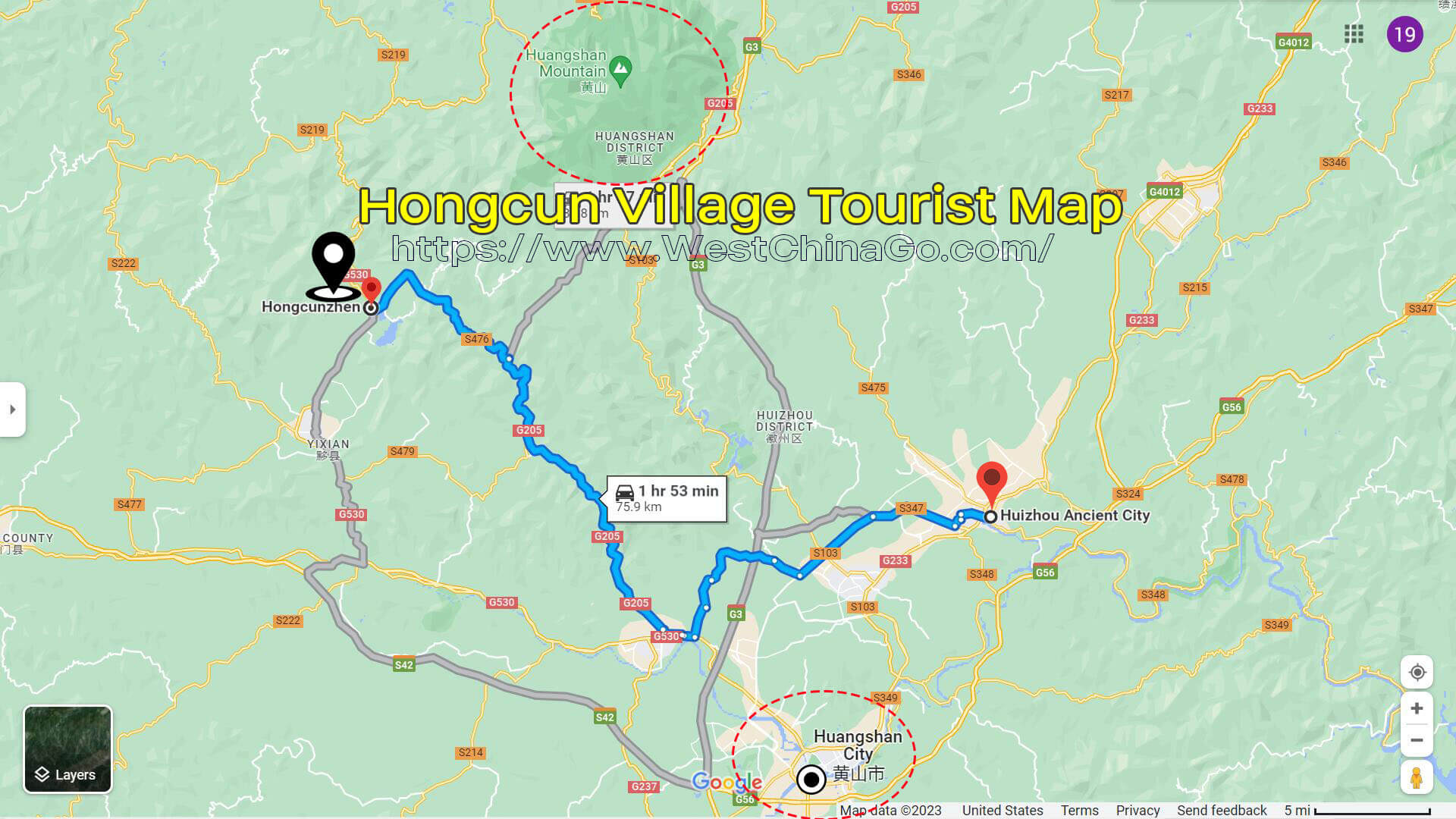 Anhui Huangshan Hongcun Village Tourist Map