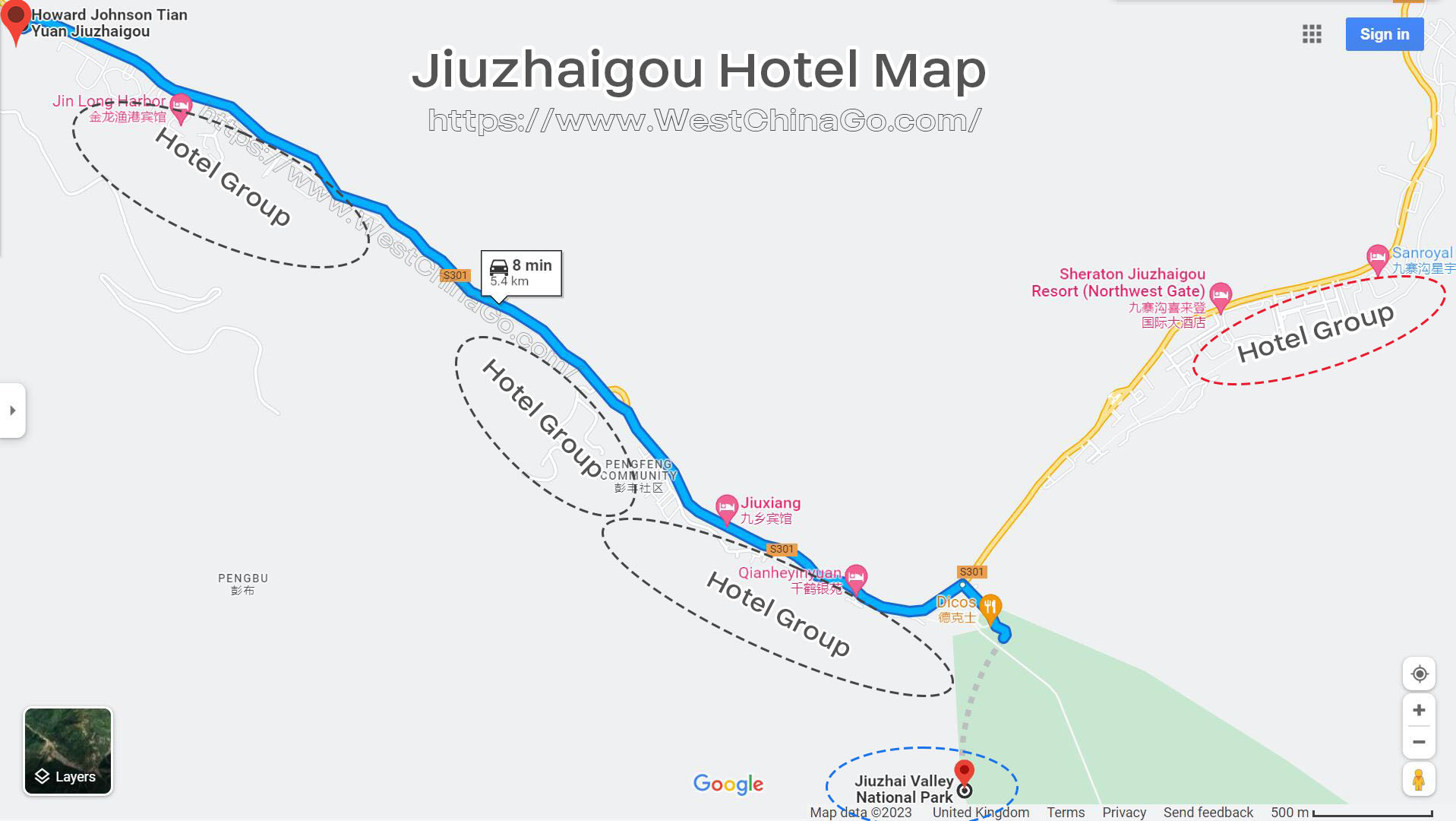 jiuzhaigou hotel map