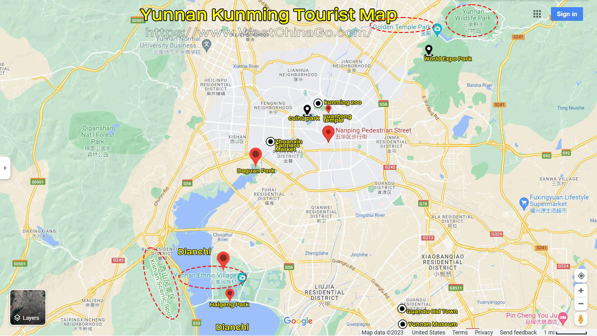 Yunnan Kunming Tourist Map