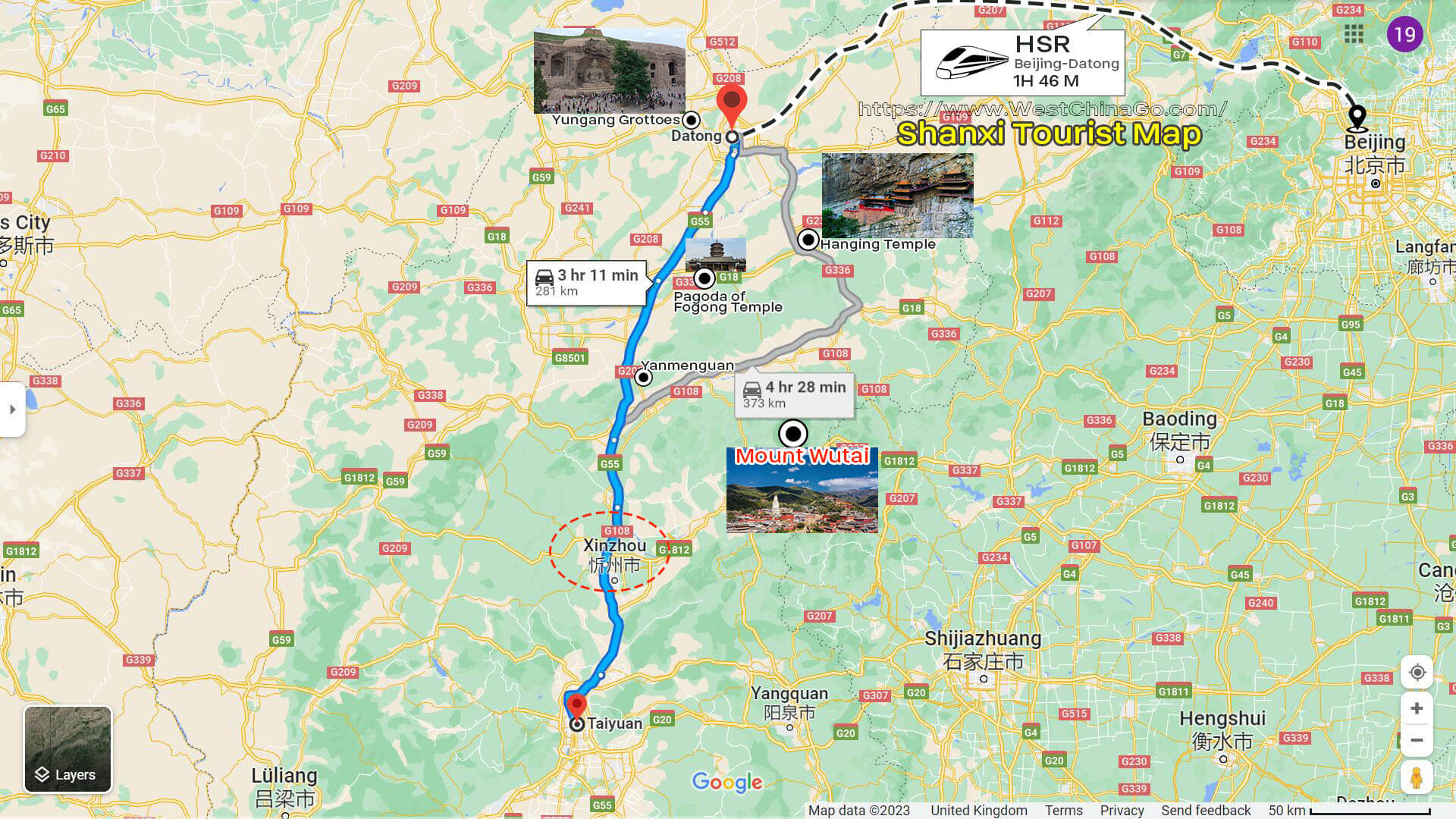 Shanxi Wutaishan Mountain Tourist Map