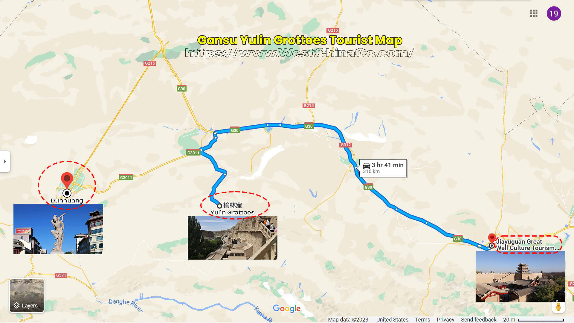 Gansu Yulin Grottoes Tourist Map