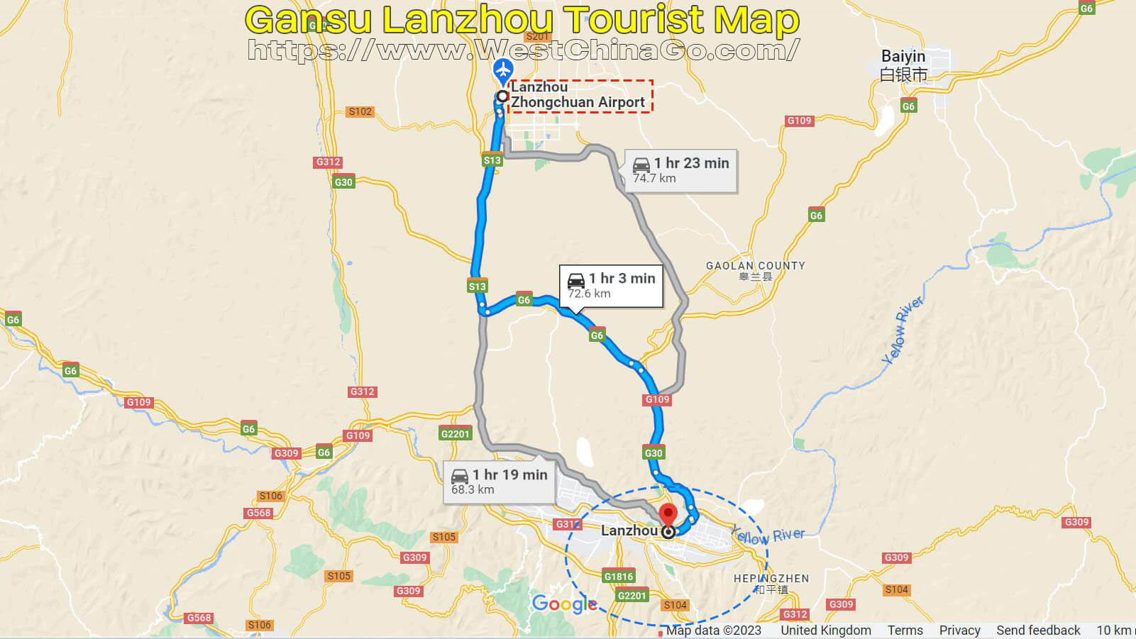 Gansu Lanzhou Tourist Map