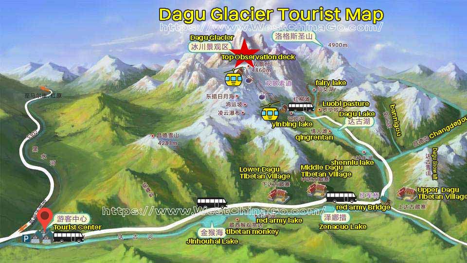 Dagu Glacier Tourist Map