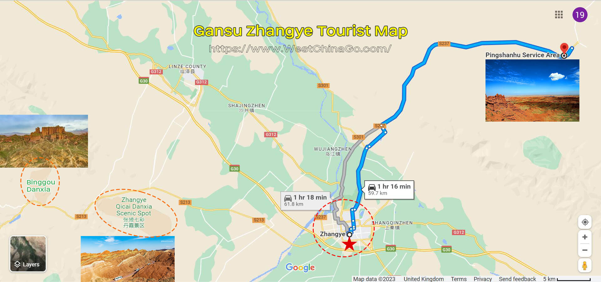 ZhangYe PingShanHu Grand Canyon Tourist Map