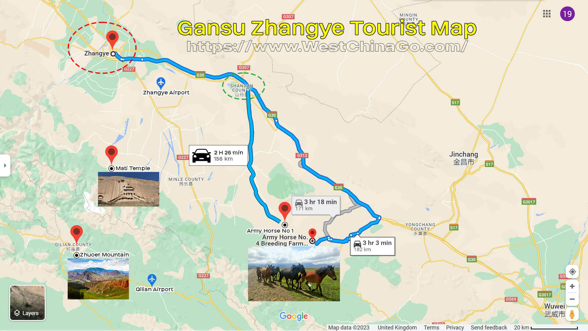 GanSu ZhangYe ShanDan Army Horse Breeding Farm Tourist Map