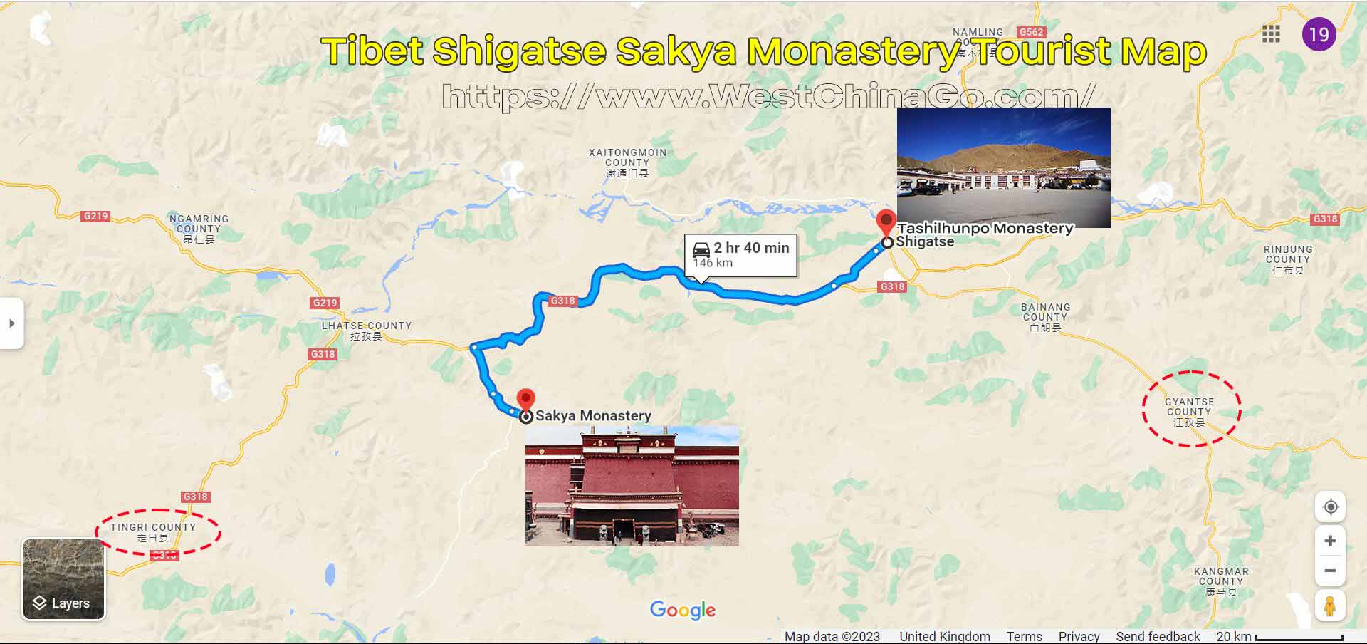Tibet Shigatse Sakya Monastery Tourist Map