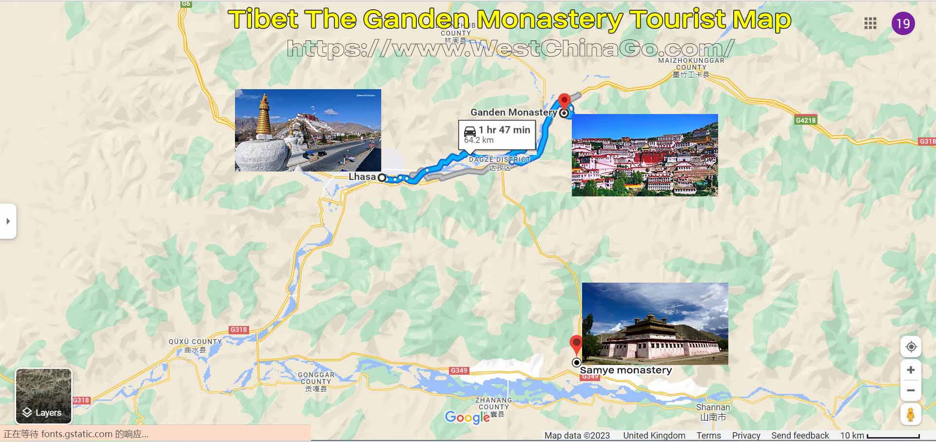 Tibet Ganden Monastery Tourist Map