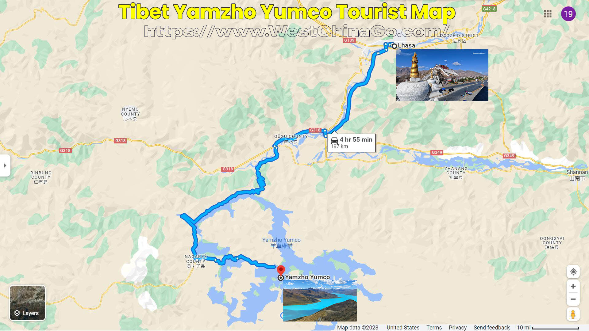 Tibet Yamzho Yumco Tourist Map