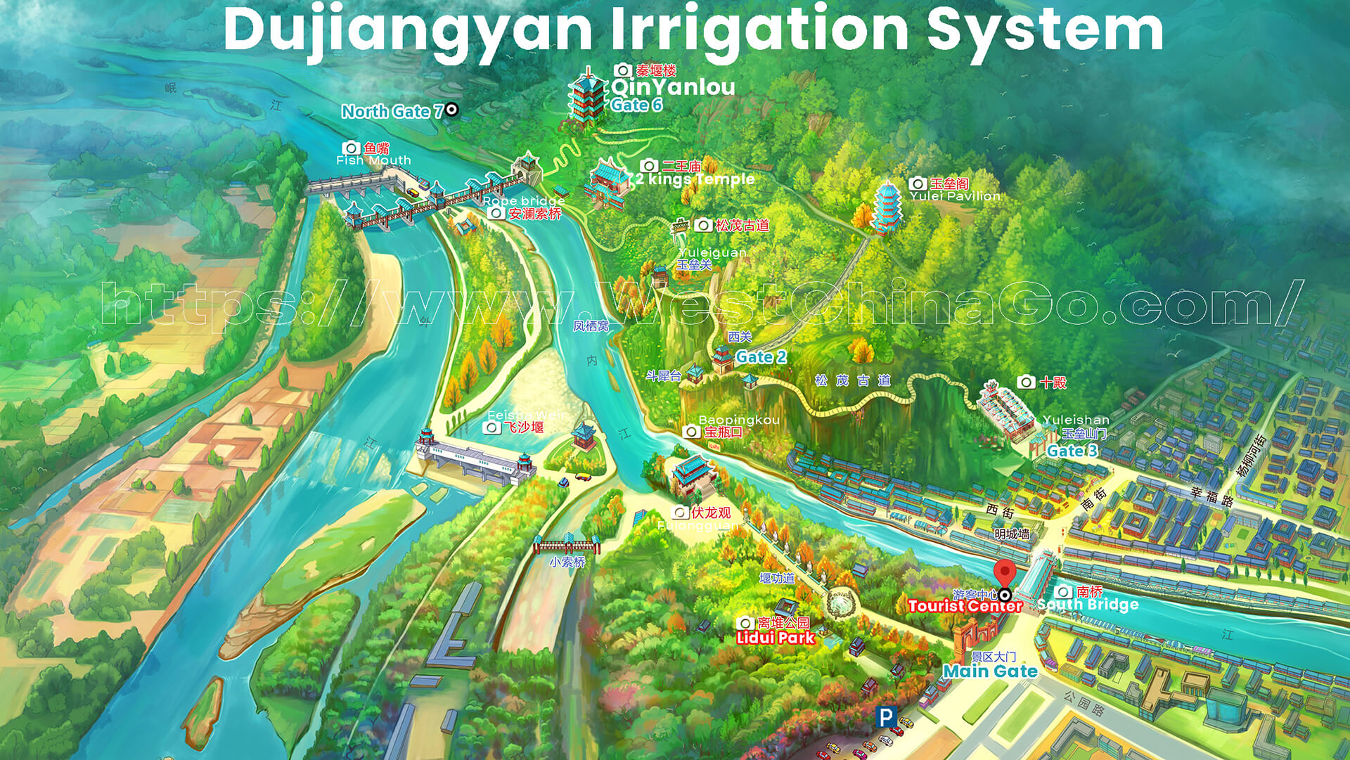 Dujiangyan Irrigation System  Tourist Map