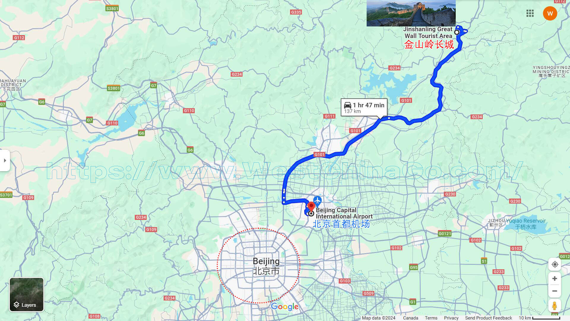 Beijing Jinshanling Great Wall Tourist Map