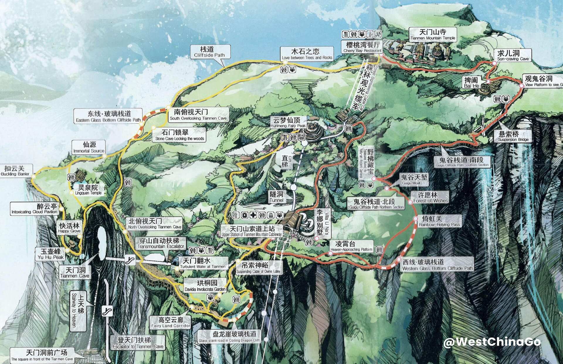 Mount Tianmen tourist map,Zhangjiajie