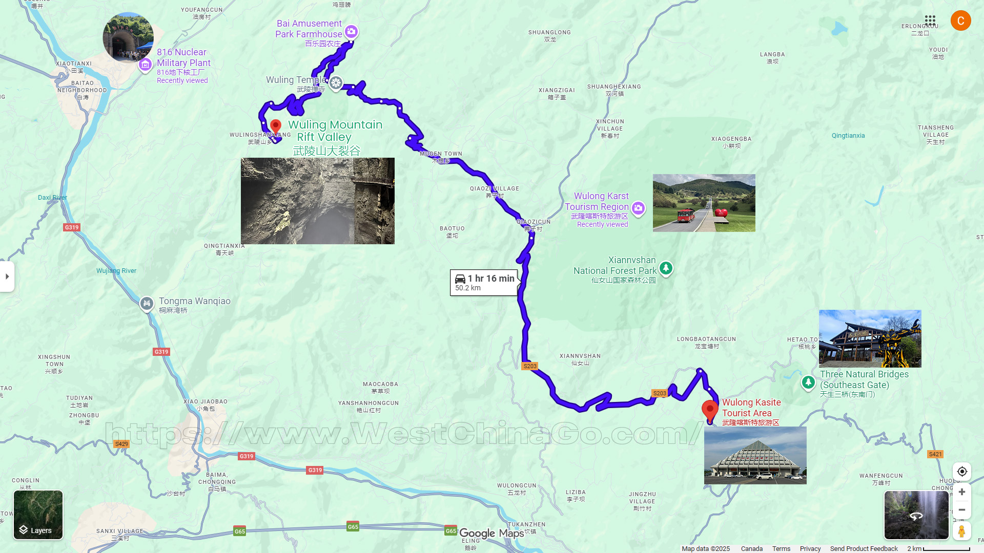 Wulingshan Great Rift Valley Scenic Area Tourist Map