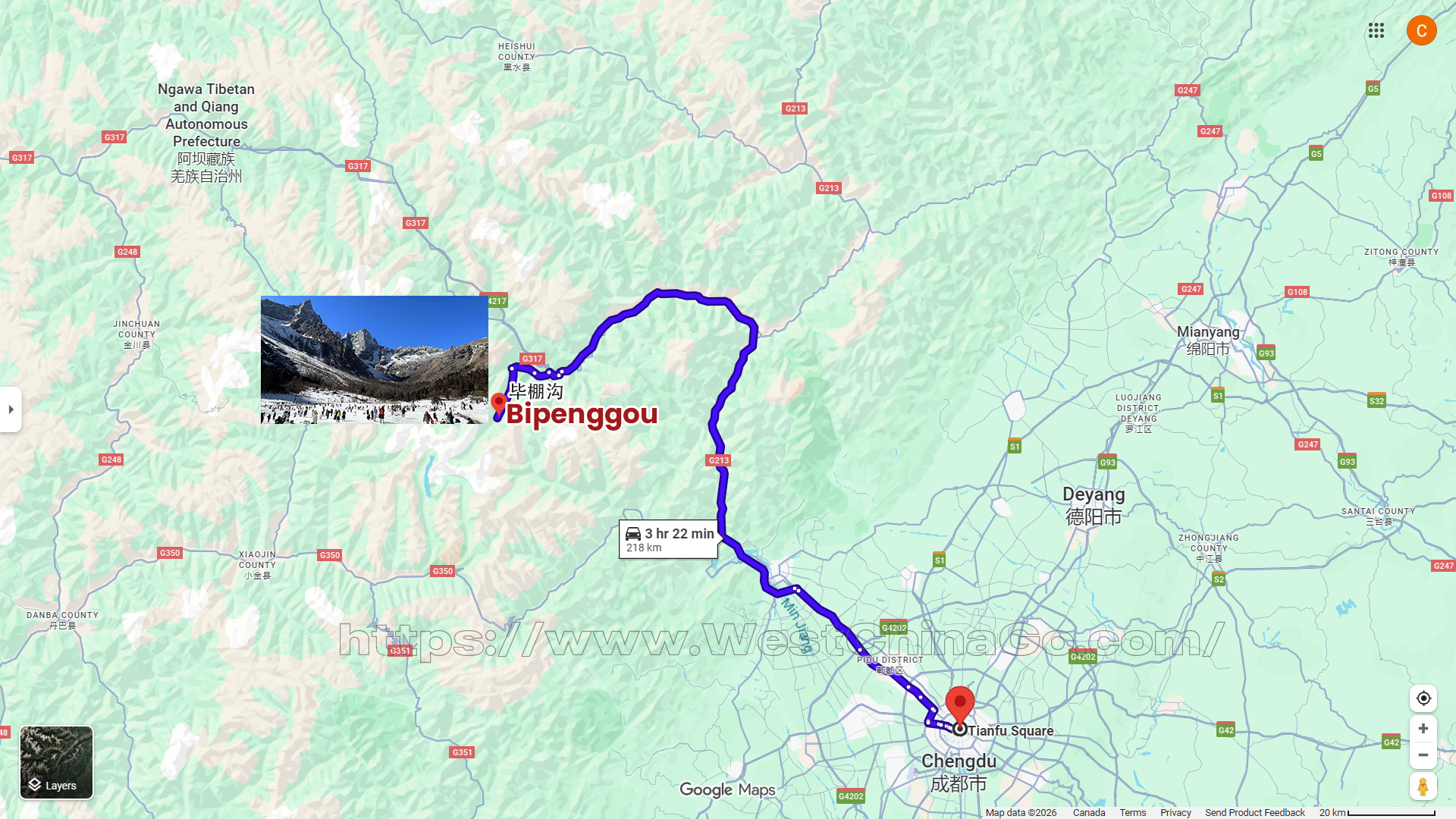 Bipenggou Tourist Map