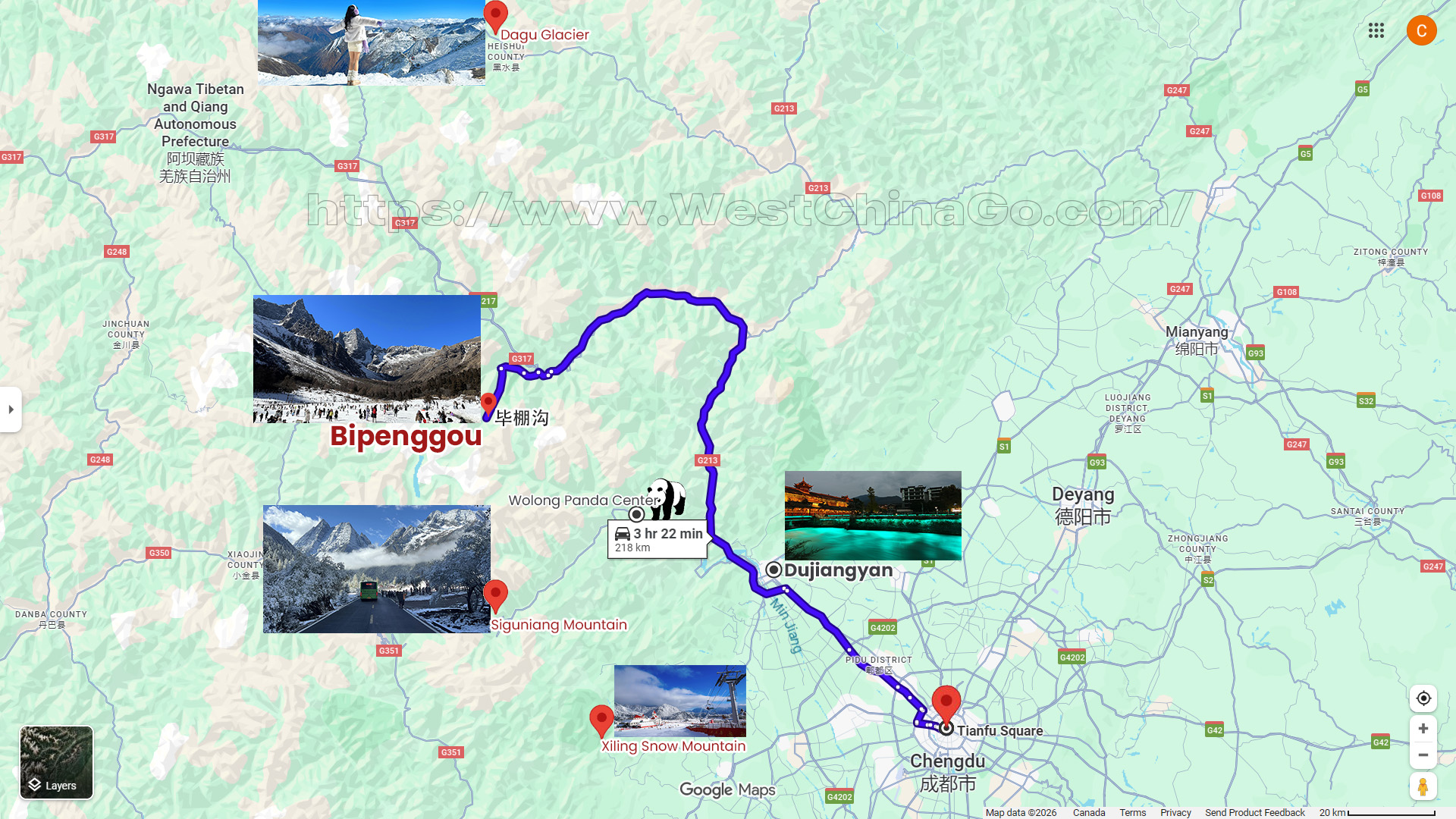 Bipenggou Tourist Map