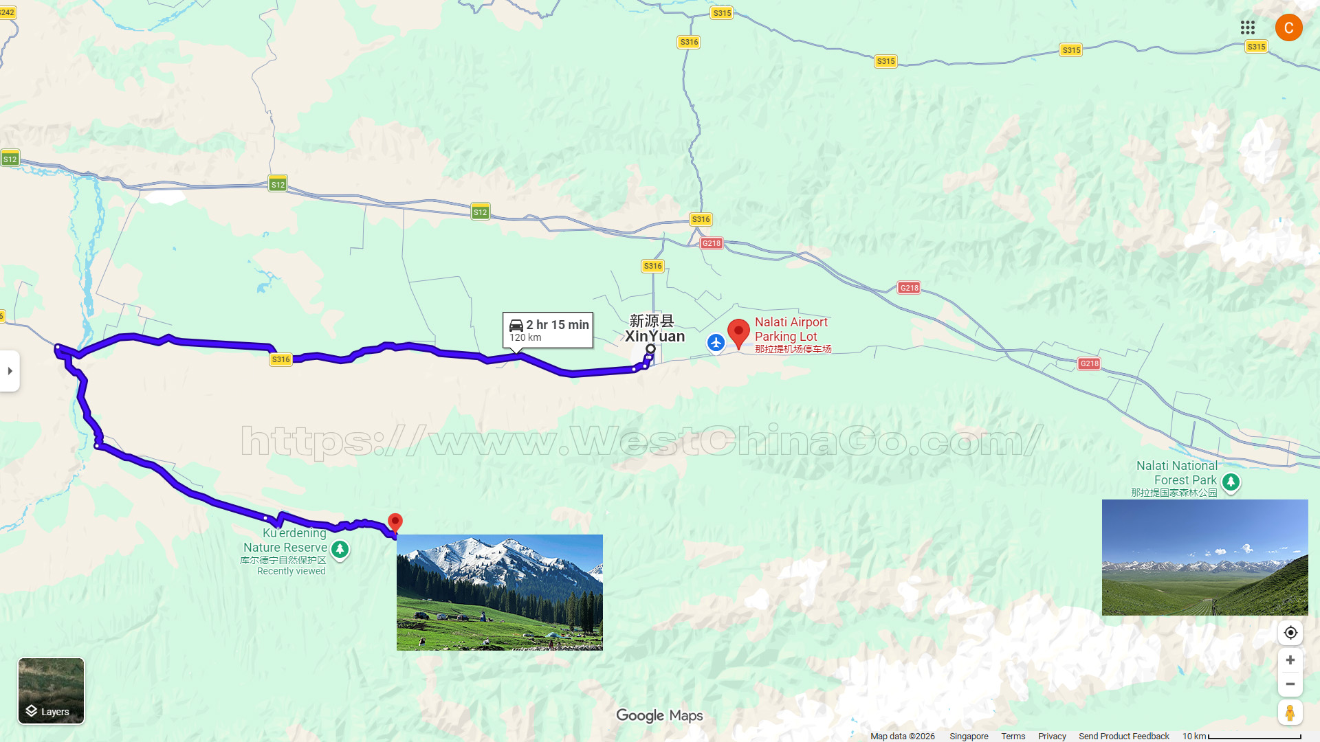 Xinjiang Ku'erdening Tourist Map