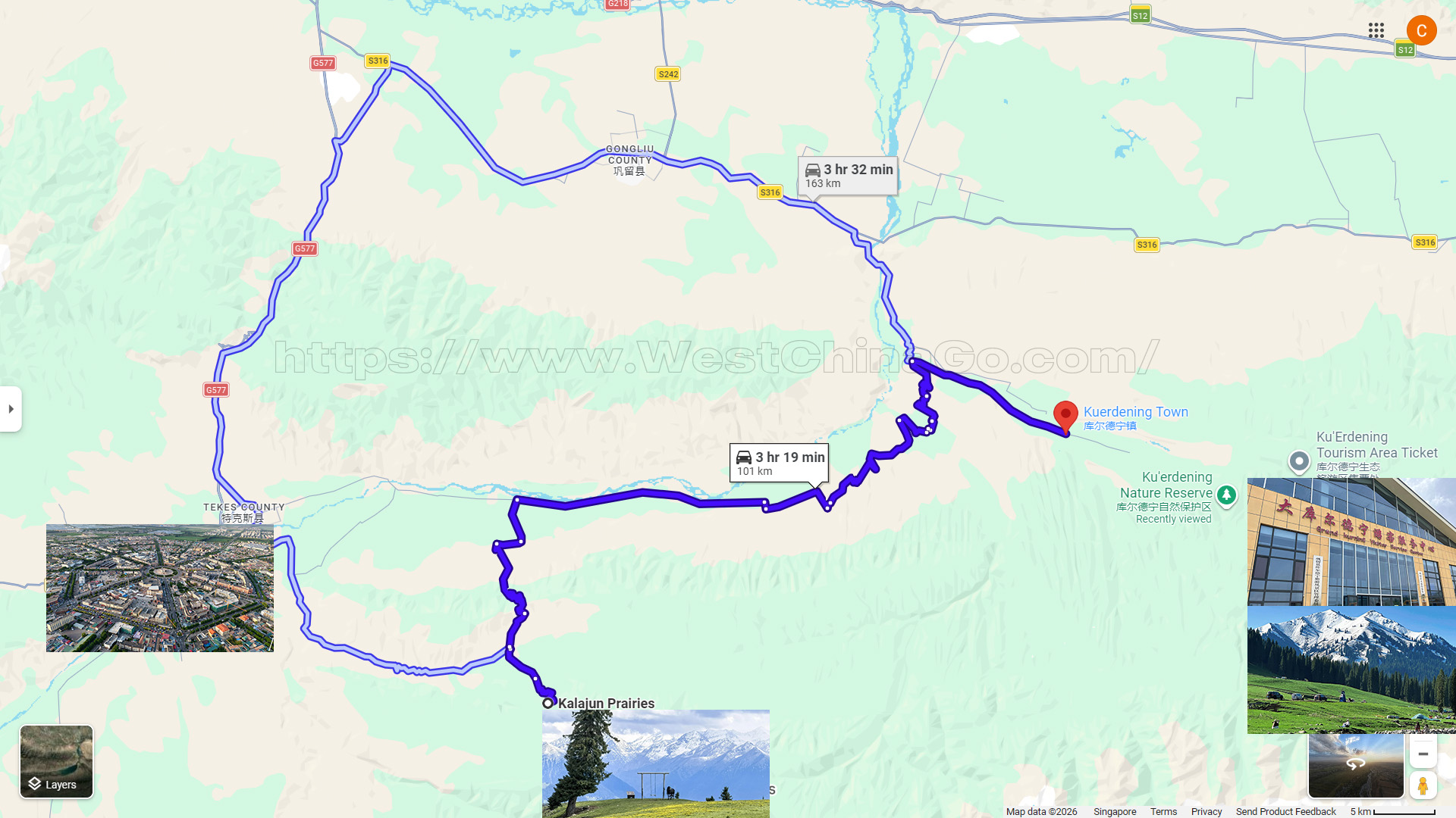 Xinjiang Ku'erdening Tourist Map
